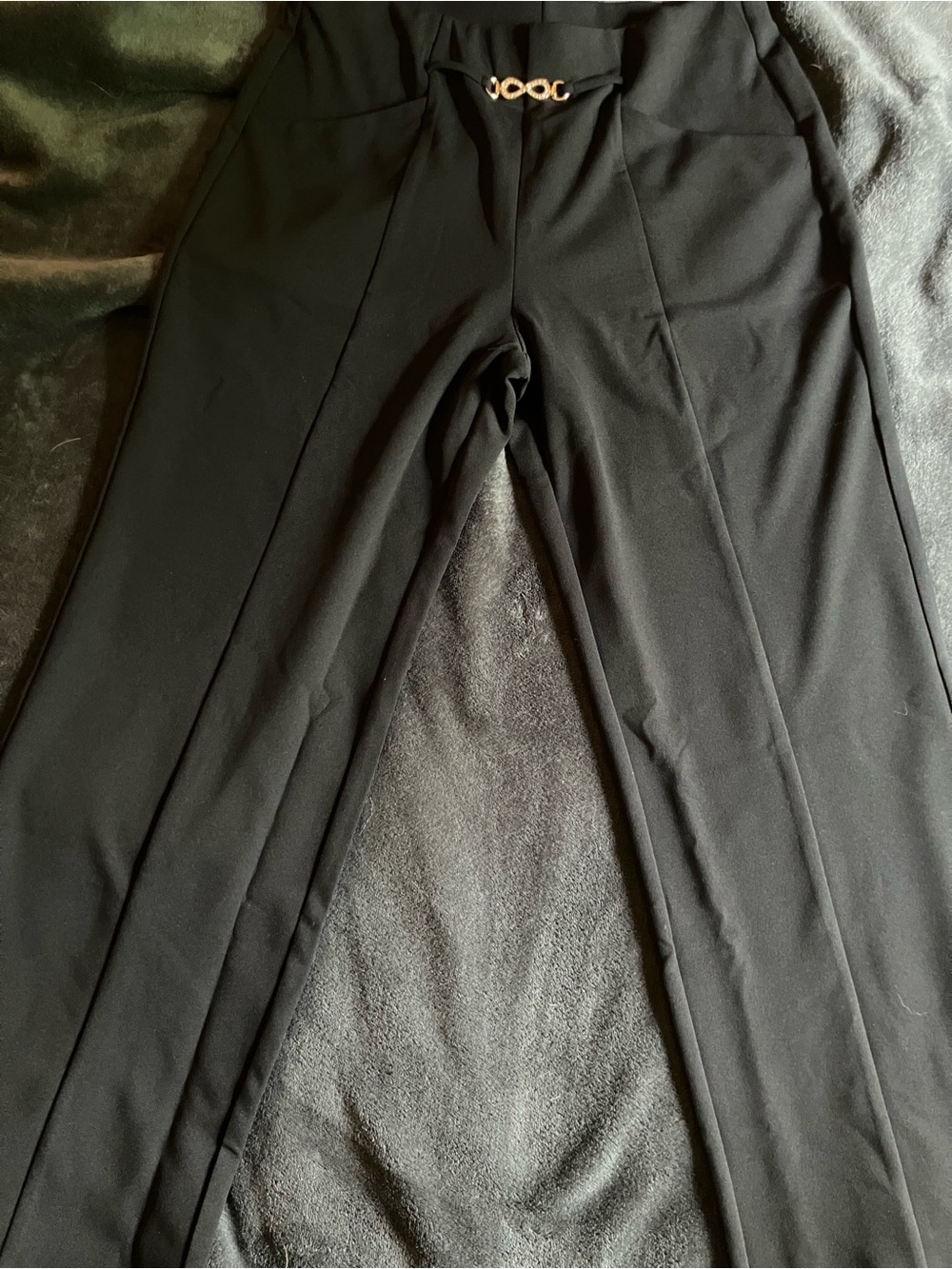Women’s Black Slacks-Dress Pants with Decorative Waist Detail
